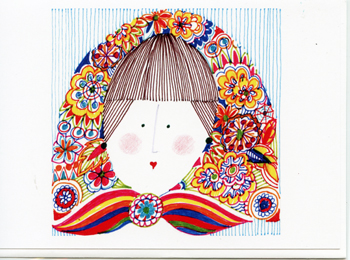 JJM-WCG Pen & Colored Pencil Drawing Card "My Favorite Scarf"